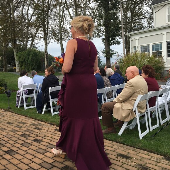 Adrianna Papell High Low Crepe Halter Gown With Organza Draping - Picture 3 of 8